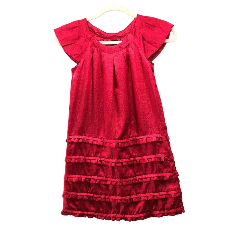 Gap Girls Size‎ 8 Satin Short Sleeve Party Dress Pleated Ruffle Tiered Formal